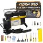 STORM BRO Portable Tire Air Compressor 12V DC Car Tire Pump 30mm Cylinder and 150PSI Tire Inflator with Tool Box for Auto,Trucks,Bicycles,Balls