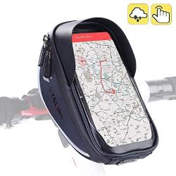 Aselife Waterproof Bike Handlebar Bag,Bicycle Phone Mount,Bicycle Phone Mount Holder Pouch Bag,Cycling Frame Transparent Touchable Case 360 Degrees Rotatable for Under 6 Smartphone