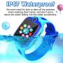 [IP67 Waterproof Phone Watch] Smartwatch for Kids, GPS Tracker with SOS Alarm Clock Game Wrist Smart Watch for Girls Boys Student Children Birthday Toys School Travel Outdoor (Blue)