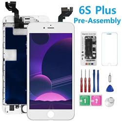 for iPhone 6s Plus Screen Replacement White with Front Camera+Earpiece+Speaker, Bsz4uov 3D Touch Screen LCD Digitizer Replacement for A1634, A1687, A1699, with Repair Kit