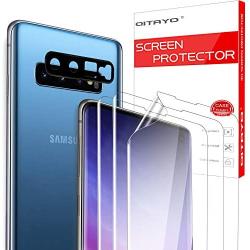 QITAYO Designed for Samsung Galaxy S10 (6.1 inch) Screen Protector (3 Pack) and Camera Lens Tempered Glass Protector (1 Pack), No-Bubble, Anti-Scratch, Case Friendly