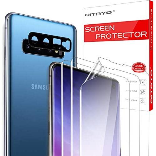 QITAYO Designed for Samsung Galaxy S10 (6.1 inch) Screen Protector (3 Pack) and Camera Lens Tempered Glass Protector (1 Pack), No-Bubble, Anti-Scratch, Case Friendly