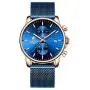 GOLDEN HOUR Mens Watches Fashion Sport Quartz Analog Black Mesh Stainless Steel Waterproof Chronograph Wrist Watch, Auto Date in Blue/Red/Gold Hands