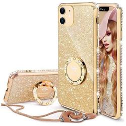 OCYCLONE for iPhone 11 Case, Cute Glitter Sparkle Bling Diamond Rhinestone Bumper with Ring Kickstand Women Girls Soft Gold Protective Phone Case for iPhone 11 [6.1 inch] 2019 - Gold