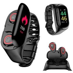 Wireless Bluetooth Earbuds Smartwatch Bracelet 2 in 1 Fitness Tracker Band Smart Bracelet (Black)