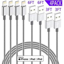 iPhone Charger Lightning Cable Apple MFi Certified IDiSON 4Pack(6ft 6ft 3ft 3ft) Braided Nylon Fast Charger Cable Compatible iPhone 11 Pro X XR XS MAX 8 Plus 7 6s 5s 5c Air iPad Mini iPod (Gray white)