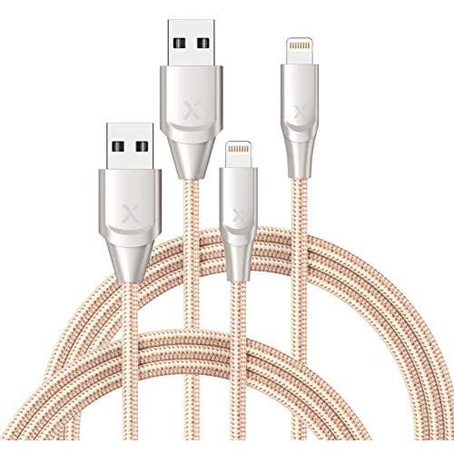 iPhone Charger Xcentz 3ft 2 Pack, Apple MFi Certified Lightning Cable, High-Speed iPhone Charger Cable Durable Braided Charging Cord for iPhone 11/X/XS/XR/XS Max/8/7/7 Plus/6/5s, iPad Mini/Air, Gold