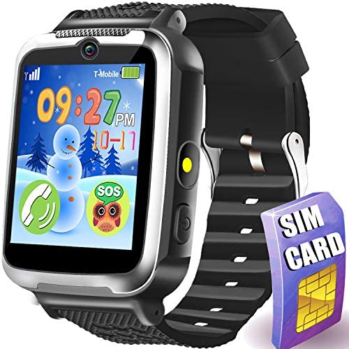 [SIM Card Include] Smart Watch for Kids - Kids Smart Watch Phone for Boys Girls with Touch Screen Games Music Player Alarm Clock Kids Smartwatch Electronic Wrist Watch for Birthday Gift (Black)