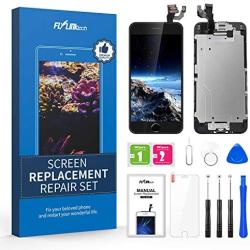 Compatible with iPhone 6 Screen Replacement Black 4.7 Inch Full Assembly LCD Display Digitizer with Front Camera, Ear Speaker, Proximity Sensor and Repair Tool Set (A1549 A1586 A1589)