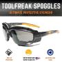 ToolFreak Spoggles, Safety Glasses and Protective Goggles, Eyewear Foam Padded for Comfort and Better Protection, ANSI Z87 Rated, Smoke Tinted Lens with Impact and UV Protection