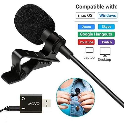 Movo Universal Lavalier USB Microphone for Computer with USB Adapter Compatible with Laptop, Desktop, PC and Mac, Smartphones, Cameras, Podcasting, Remote Work and Laptop Microphone (20-Foot Cord)