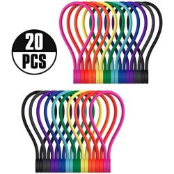 Smart&Cool 7.16 | Reusable Silicone Strong Magnetic Cable Ties/Magnetic Twist Ties for Bundling and Organizing, Holding Stuff, Book Markers, Fridge Magnets, or Just for Fun (10 Colors-20Pack)