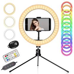 10.2” Ring Light with Stand, Selfie Ringlight with Tripod Dimmable 26 RGB Modes & Two Remote Control & Cell Phone Holder for Live Stream/Tiktok/Video Calls/Vlog/YouTube/Makeup/Photography