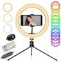 10.2” Ring Light with Stand, Selfie Ringlight with Tripod Dimmable 26 RGB Modes & Two Remote Control & Cell Phone Holder for Live Stream/Tiktok/Video Calls/Vlog/YouTube/Makeup/Photography