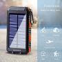 Solar Charger 20000mAh YOESOID Portable Solar Power Bank External Backup Battery Pack Waterproof Solar Phone Charger with Dual USB Ports 2 LED Light Carabiner and Compass for Smartphones