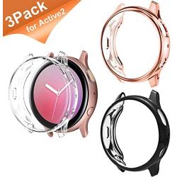 ZAROTO Case for Samsung Active 2 Screen Protector 40mm, 3 Pack Premium Case for Galaxy Active 2 Watch Band 40mm, Soft TPU Slim Plated Shock Proof Bumper Shell Cover (Black+Rose Gold+Clear)