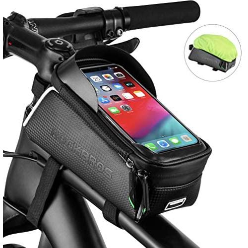 ROCKBROS Bike Bag Phone Holder Bike Pouch Bicycle Front Frame Bag Waterproof Top Tube Bag Bike Accessories Bag Compatible with iPhone Xs Max 11 Pro Plus, Samsung S10