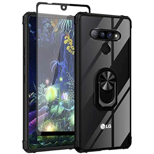 UCC LG Stylo 6 Case with Tempered Glass Screen Protector, Stylo 6 Case Kickstand Clear [Military Grade ] 15ft. Drop Tested Protective Cover for LG Stylo 6 Phone. (Black)