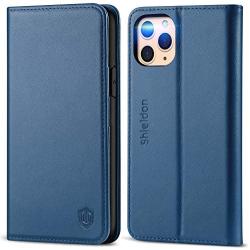 SHIELDON iPhone 11 Pro Case, Genuine Leather iPhone 11 Pro Wallet Auto Sleep Wake Flip Magnetic Cover RFID Blocking Card Slots Holder Kickstand Case Compatible with iPhone 11 Pro (5.8") - Royal Blue