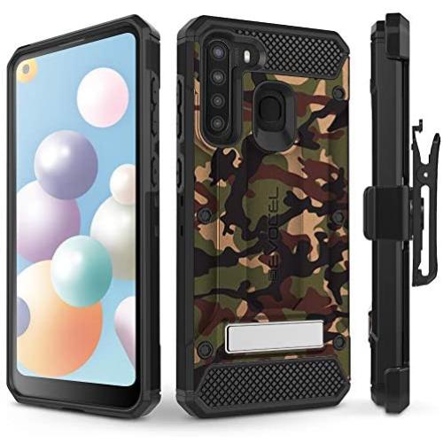 Evocel Galaxy A21 Explorer Series Pro with Glass Screen Protector and Belt Clip Holster for The Samsung Galaxy A21, Camouflage
