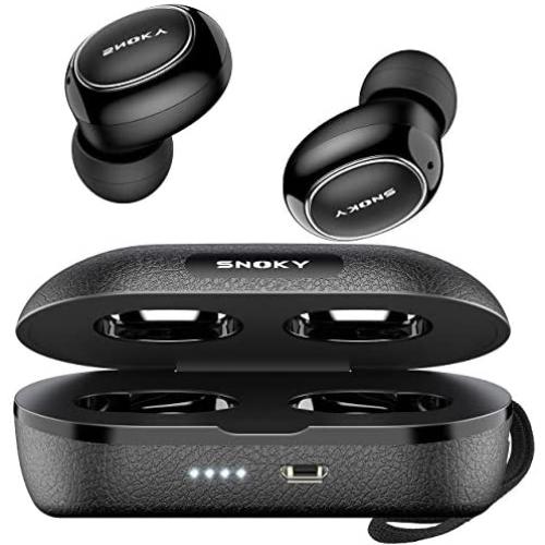 Wireless Earbuds, Snoky Bluetooth 5.0 Earbuds Deep Bass IPX7 Waterproof Binaural Calls in-Ear Headphones Earphones True Wireless Earbuds with Charging Case Built in Dual Mic for Sports Gym Black