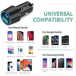 Dual USB Car Charger Adapter, Cluvox 18W Fast Charge Car Charger Compatible for iPhone 11 Pro MAX/XS/XR/8/SE 2020, Google Pixel 4 xl/3a XL, Samsung Galaxy S20/Note 10/Plus Cigarette USB Charger-Black