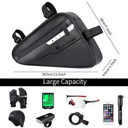 Bike Frame Bag, Waterproof Front Tube Triangle Pack Mountain Road Bicycle Storage Pouch, Bike Handlebar Bag with Reflective Strip for Cell Phone, Wallet, Repair Tool, Cycling Accessories (Black, 3L)