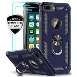 iPhone 8 Plus Case, iPhone 7 Plus Case, iPhone 6 Plus Case with Tempered Glass Screen Protector [2Pack], LeYi Military Grade Phone Case with Rotating Holder Kickstand for Apple iPhone 6s Plus, Blue