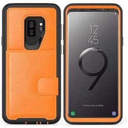 Galaxy S9 Plus Case,Slim Fit Premium Leather Samsung Galaxy S9 Plus Wallet Case Card Slots Shockproof Folio Flip Protective Defender Shells for Samsung Galaxy S9 Plus - Orange