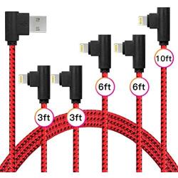 Lightning Cable iPhone Charger - Ultra-Durable [Apple MFI Certified] iPhone Charging Cord with 30000 Bend Lifespan for Apple iPhone Xs Max/XS/XR/X, 8 7 6 6S 6 Plus, iPad, iPod (5 Pack-Black Red)