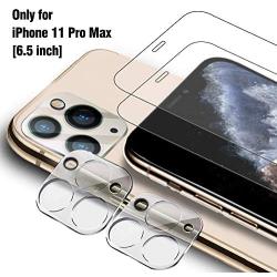 [4 Pack] QHOHQ 2 Pack Tempered Glass Screen Protector +2 Pack Tempered Glass Camera Lens Protector for Apple iPhone 11 Pro Max(6.5"),[9H Hardness] HD Transparent Scratch-Resistant [Bubble Free]