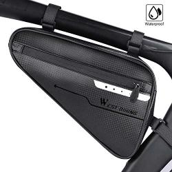 Bike Frame Bag, Waterproof Front Tube Triangle Pack Mountain Road Bicycle Storage Pouch, Bike Handlebar Bag with Reflective Strip for Cell Phone, Wallet, Repair Tool, Cycling Accessories (Black, 3L)