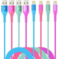 Lightning Cable iPhone Charger 4Color 4Pack(6/3/3/1ft) Apple MFi Certified Unbreakable Fast USB Charging Cord Compatible for iPhone11Pro MAX Xs XR X 8 7 6S Plus SE 5S 5C (Blue Pink Green Purple)