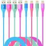 Lightning Cable iPhone Charger 4Color 4Pack(6/3/3/1ft) Apple MFi Certified Unbreakable Fast USB Charging Cord Compatible for iPhone11Pro MAX Xs XR X 8 7 6S Plus SE 5S 5C (Blue Pink Green Purple)