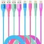 Lightning Cable iPhone Charger 4Color 4Pack(6/3/3/1ft) Apple MFi Certified Unbreakable Fast USB Charging Cord Compatible for iPhone11Pro MAX Xs XR X 8 7 6S Plus SE 5S 5C (Blue Pink Green Purple)
