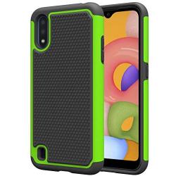 Dahkoiz Galaxy A01 Case with Tempered Glass Screen Protector [2 Pack], Armor Defender Cover Samsung Galaxy A01 Cases Dual Layer Hybrid Protective Phone Case for Samsung Galaxy A01, Green