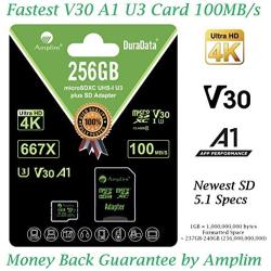 256GB Micro SD Card Plus Adapter. Amplim MicroSD SDXC Memory Card Pack (100MB/s 667X V30 A1 Class 10 U3 UHS-I) 256 GB MicroSDXC TF Card Flash - Cell Phone, Drone, Camera, GoPro, Fire, Nintendo, DJI