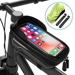 LEMEGO Bike Phone Front Frame Bag Cycling Waterproof Front Frame Top Tube Handlebar Bag with Touch Screen Holder Case for iPhone X XS Max XR 8 7 Plus, for Android/iPhone Cellphones Under 6.5”