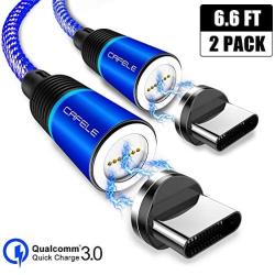Magnetic Type c Cable, CAFELE 2 Pack 6.6ft Magnetic USB C Cable with Led Light, Support QC 3.0 Fast Charging & Data Transfer, Nylon Braided Magnet Phone Charger Cord for Type C Devices - Blue