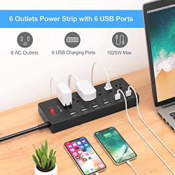 Power Strip,QOLIXM Surge Protector with 6 AC Outlets & 6 USB Charging Ports,1625W/13A,6 Feet Long Extension Cord for Multiple Devices Smartphone Tablet Laptop Computer