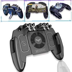 M11 New Upgrade Pubg Mobile Game Controller with Cooling Fan Compatiple for PUBG/Fotnite [6 Finger Operation] L1R1 Mobile Game Trigger Joystick for 4-6.5" Phone