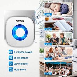 【2020 New】Wireless Doorbell PHYSEN Waterproof Door bells Chimes with Mute Mode,58 Doorbell Chime, 5 Volume Levels,1000-ft Range,3 Receiver & 2 Doorbell Button for Home with LED Strobe -Model CW,White