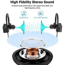Bluetooth Headphones, LETSCOM Wireless Earbuds V5.0 IPX7 Waterproof Noise Cancelling Headsets, Richer Bass & HiFi Stereo Sports Earphones 8 Hours Playtime Running Headphones with Travel Case