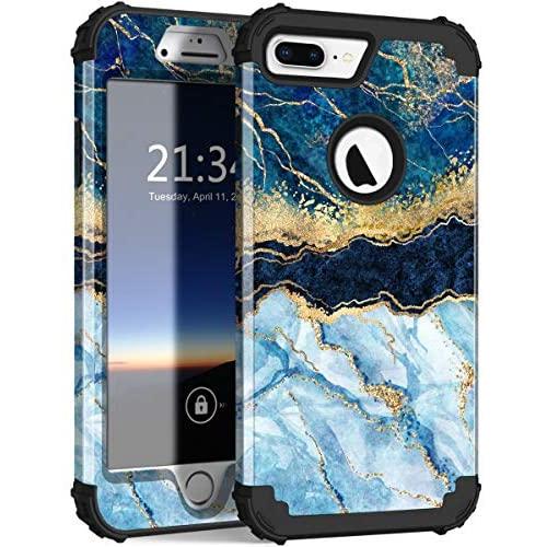iPhone 8 Plus Case, iPhone 7 Plus Case, Hocase Heavy Duty Shockproof Protection Hard Plastic+Silicone Rubber Hybrid Protective Case for iPhone 7 Plus/iPhone 8 Plus - Blue Marble