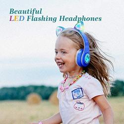 WOICE Wireless Bluetooth Kids Headphones, LED Flashing Lights, Music Sharing Function, 85db Volume Limited, Over-Ear and Build-in Mic Wireless/Wired Children Headphones for Boys Girls (Blue)