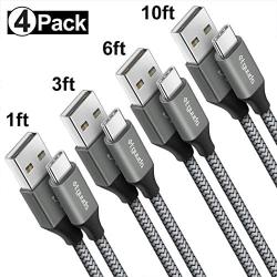 USB C Cable Fast Charging [4-Pack, 1/3/6/10 ft], etguuds Nylon Braided Type C Fast Charger Cord for Samsung Galaxy S10 S9 S8 Plus, S10E, Note 10/9/8, A10e A20 A30 A50 A70, Moto G7 G6,LG G6 G7 V20 V30