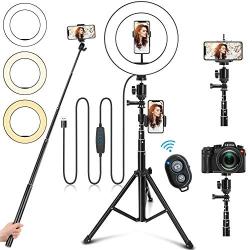 10" Ring Light with Stand and Phone Holder, Selfie Ring Light with Tripod Stand, Dimmable LED Ring Light Desktop Selfie Light Ring Led Camera Ringlight for Live Stream/Makeup/YouTube/TikTok