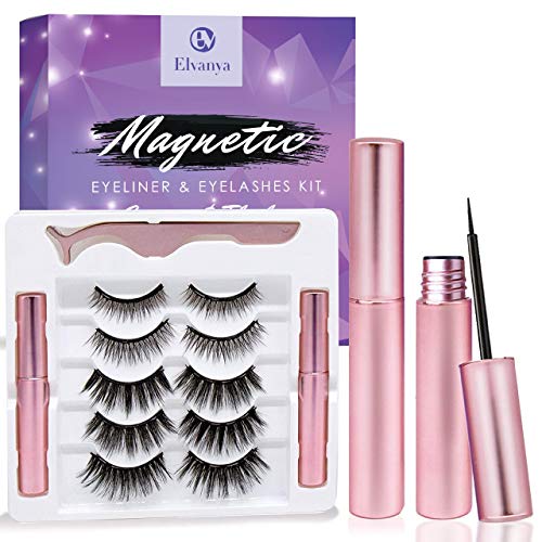 Magnetic Eyelashes with Eyeliner - Magnetic Eyeliner and Magnetic Eyelash Kit - Eyelashes With Natural Look - Comes With Applicator - No Glue Needed