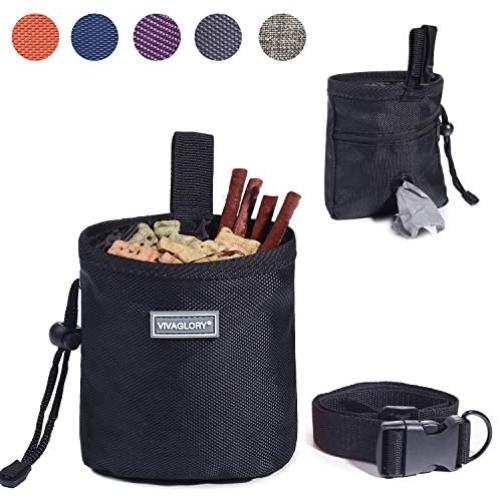 Vivaglory Dog Treat Bag, Hands-Free Puppy Training Pouch with Adjustable Waistband and Built-in Dog Waste Bag Dispenser, 2 Ways to Wear