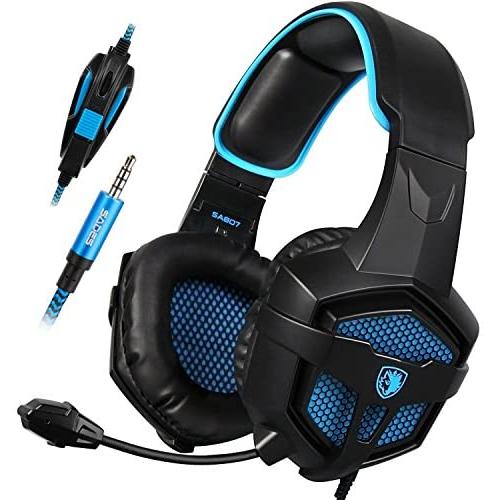 SADES Gaming Headset SA807 Updated 3.5mm Multi-Platform Stereo Sound PC, Over-Ear Gaming Headphones with Mic Compatible with New Xbox one PS4 PC Laptop Mac iPad iPod(Black&Blue)